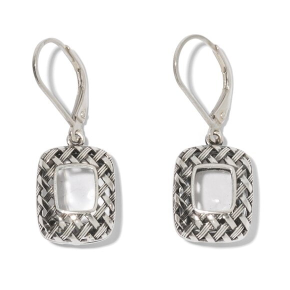 Recycled Vintage Clear Dairy Bottles Sterling Quilted Square Earrings - Picture 1 of 6